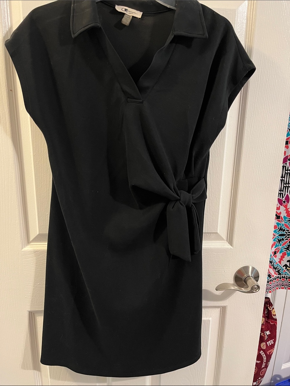 Cable & Gauge Sport Black Tie-Waist Collared Mini Dress